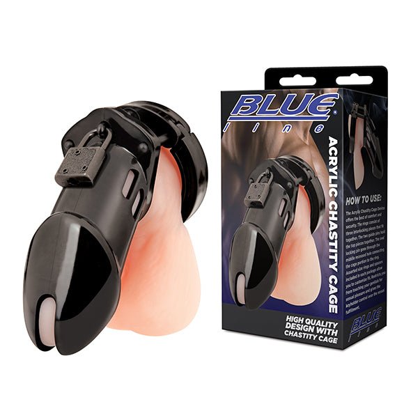 Blue Line Acrylic See-Thru Chastity Cage Transparant
