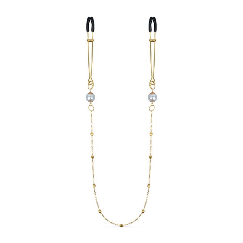 Gouden Tepelklemmen met Ketting en Parels