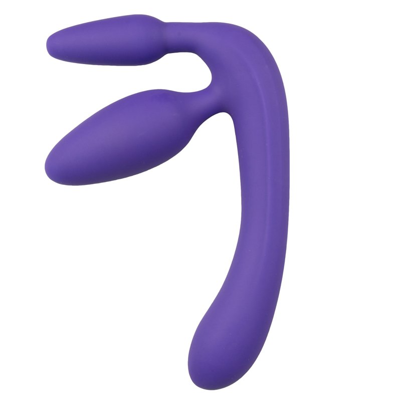 Paarse driedubbele voorbind dildo