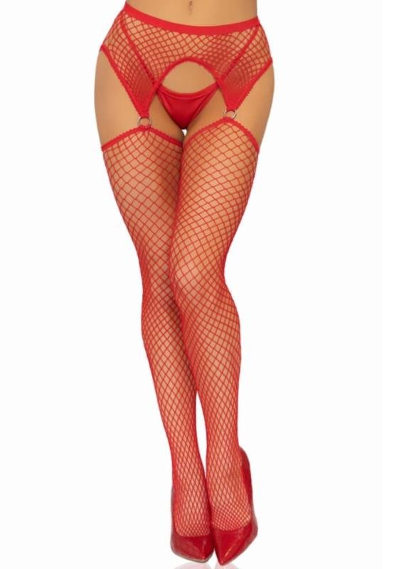 Leg Avenue - Net Garterbelt Kousen - Rood