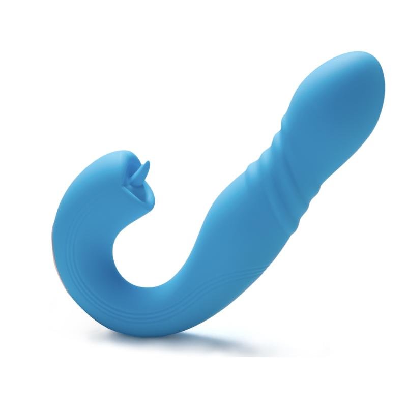 HoneyPlayBox - JOI Thrust 2 Druksensor App-bestuurde Stuwende G-spot Vibrator & Tong Clit Licker Blauw