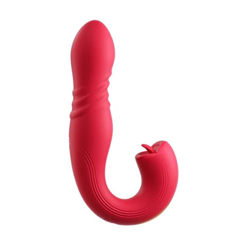 HoneyPlayBox - JOI Thrust 2 Druksensor App-bestuurde Stuwende G-spot Vibrator & Tong Clit Licker Rood