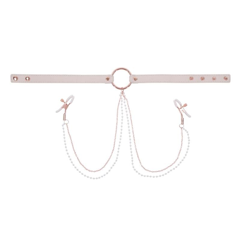 Sportsheets - S&M Peaches 'n CreaMe Halsband met Tepelklemmen - Cream