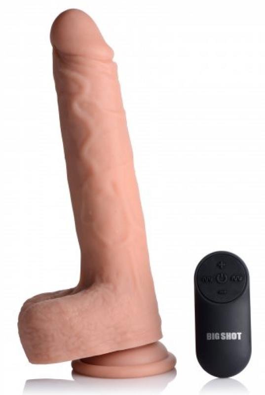 Vibrerende & Stotende XL Dildo met Zuignap en Ballen - Beige